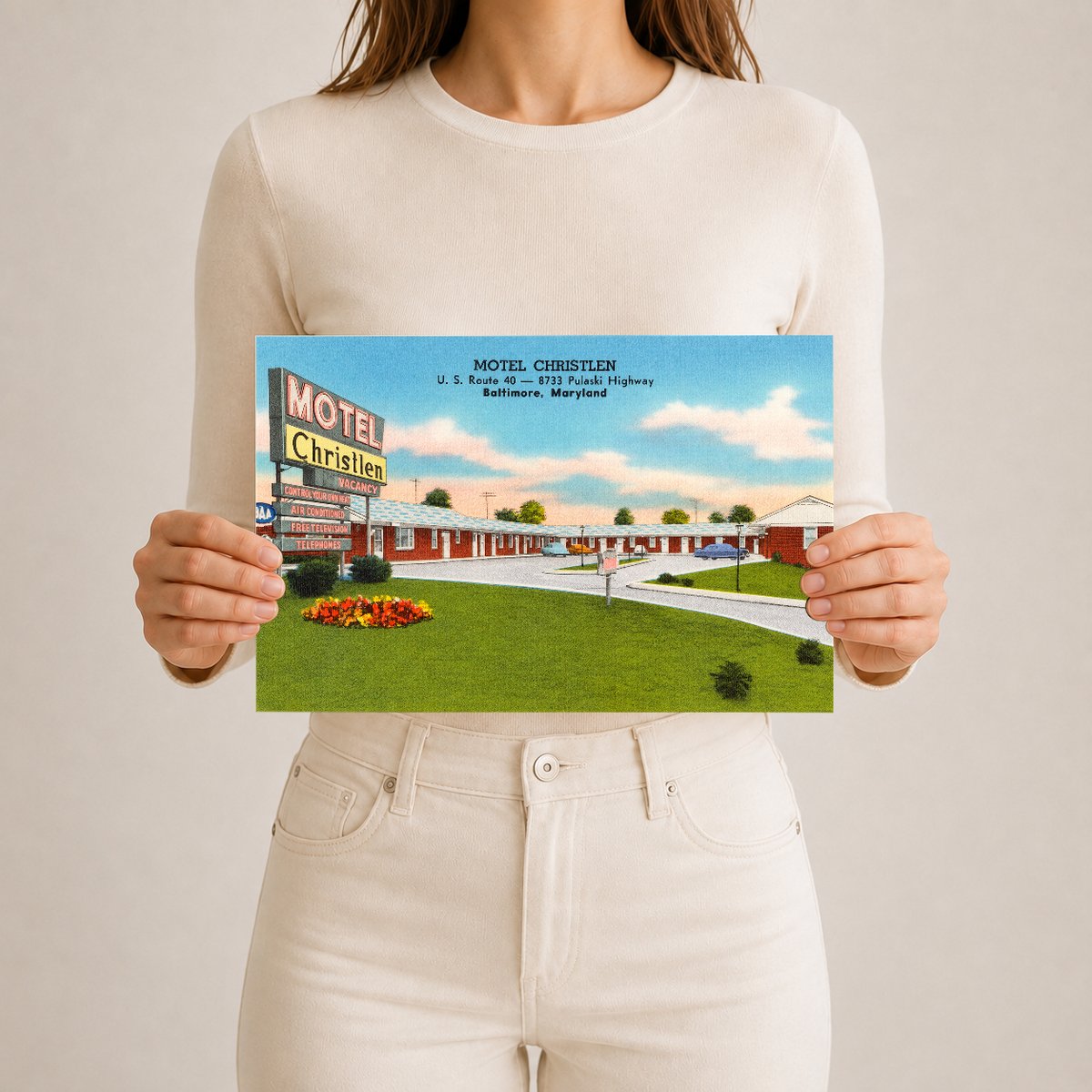 Motel Christlen, U. S. Route 40 -- 8733 Pulaski Highway, Baltimore, Maryland — Vintage Maryland Postcard