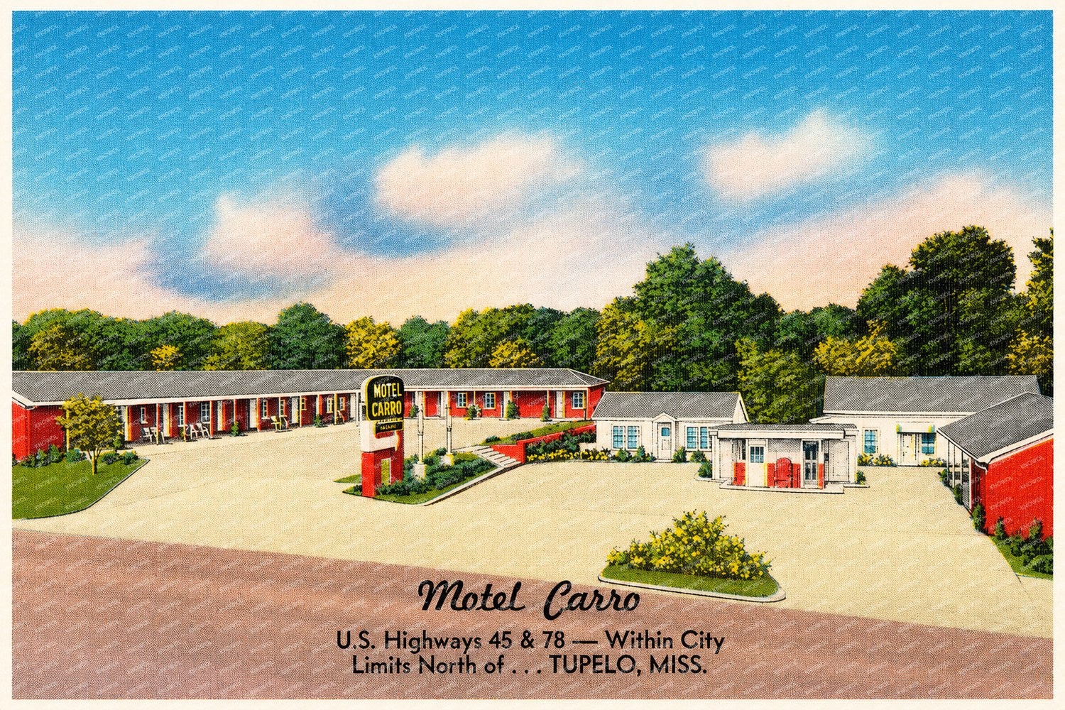 Tupelo, MS: Motel Carro, U.S. Highways 45 & 78 -- Within city limits north of... Tupelo