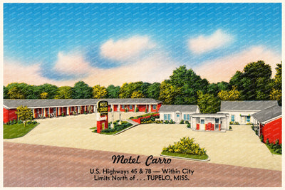 Tupelo, MS: Motel Carro, U.S. Highways 45 & 78 -- Within city limits north of... Tupelo