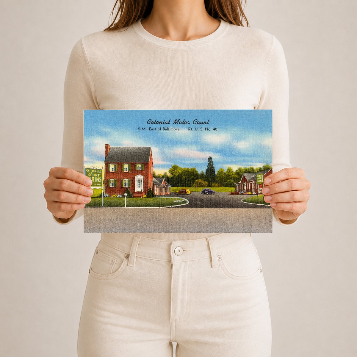 Colonial Motor Court, 5 mi. east of Baltimore, Rt. U. S. No. 40 — Vintage Maryland Postcard