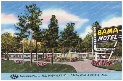 Bama Motel and Restaurant Postcard 1930 - 1945 - Available at KNOWOL