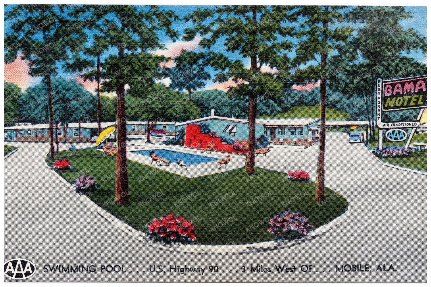 Bama Motel & Restaurant Vintage Postcard Circa 1930 - 1945 - Available at KNOWOL