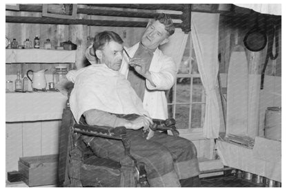 Barber Shop in Lumber Camp Hagerman Lake Michigan 1937 - Available at KNOWOL