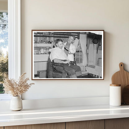 Barber Shop in Lumber Camp Hagerman Lake Michigan 1937 - Available at KNOWOL