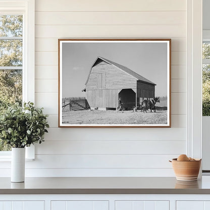 Barn Scene with Farmer and Livestock Arkansas 1938 - Available at KNOWOL