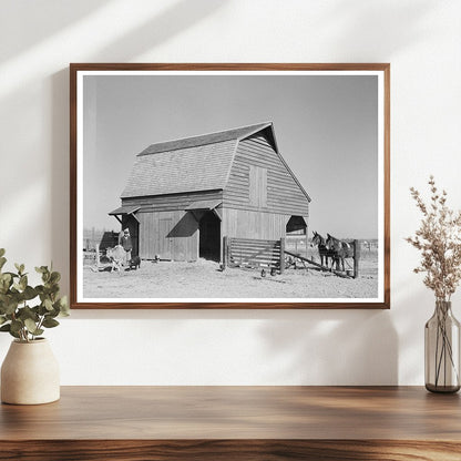 Barn with Farmer and Livestock in Lakeview Arkansas 1938 - Available at KNOWOL