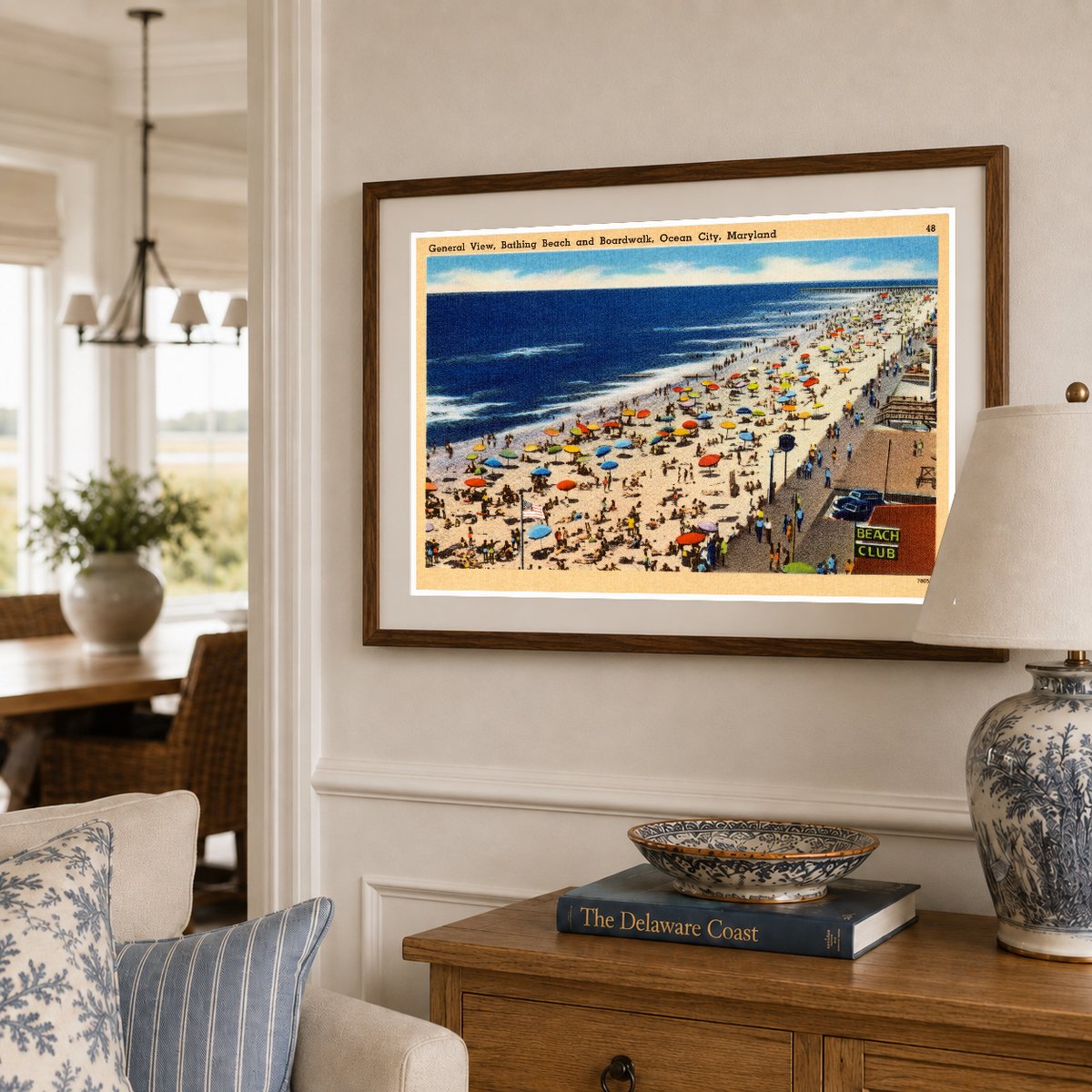 General view, Bathing Beach and boardwalk, Ocean City, Maryland — Vintage Maryland Postcard