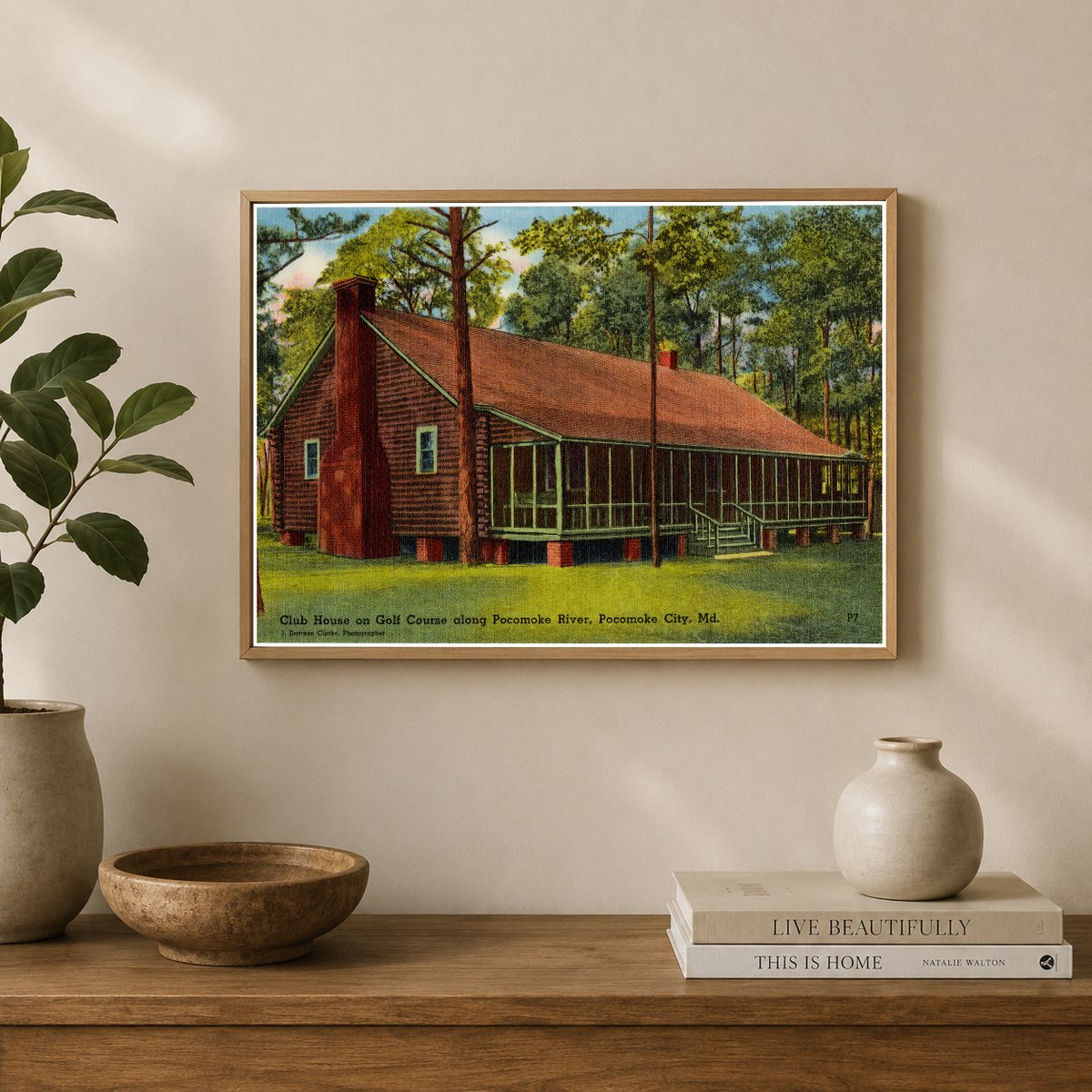 Club house on golf course along Pocomoke River, Pocomoke City, MD — Vintage Maryland Postcard