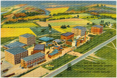 View of Calvert City, home of Calvert Distilling Company, Baltimore, Maryland, Maryland's largest distillery — Vintage Maryland Postcard