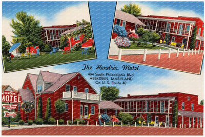 The Hendrix Motel, 404 South Philadelphia Blvd., Aberdeen, Maryland on U. S. Route 40 — Vintage Maryland Postcard