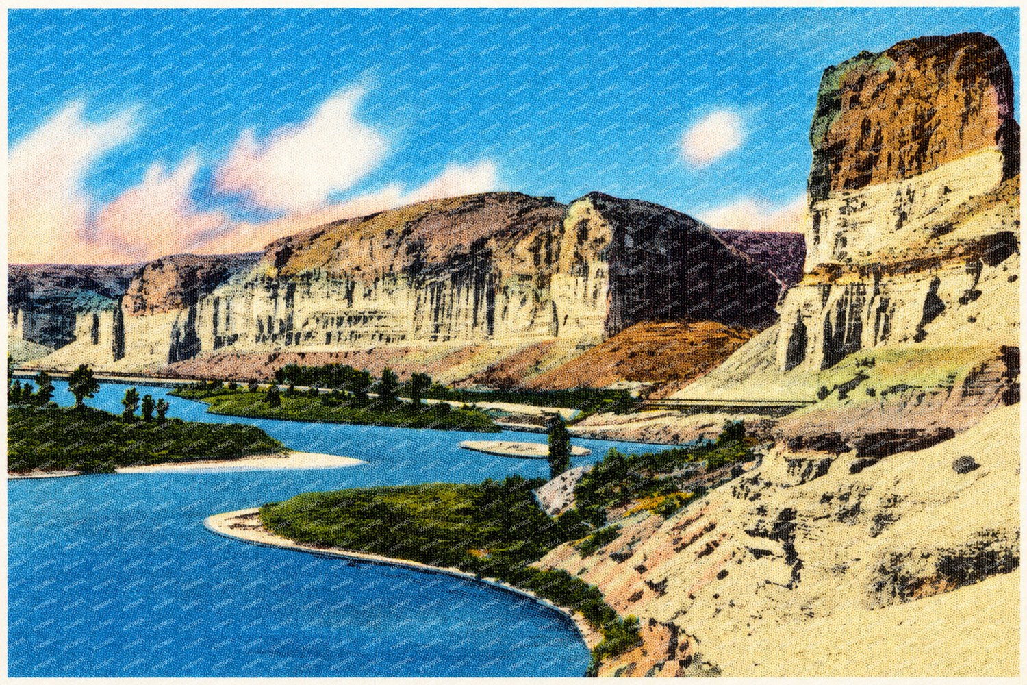 Green River, WY: Toll Gate Rock and the Palisades, along Green River and Hwy. U.S. 30 (Lincoln Highway) in Wyoming near the town of Green River.