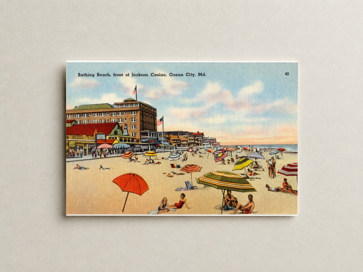 Bathing Beach, front of Jackson Casino, Ocean City, MD — Vintage Maryland Postcard