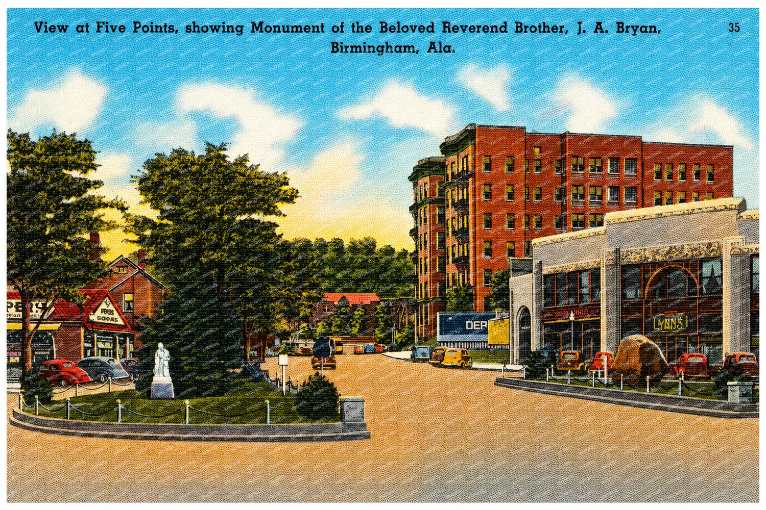 Birmingham, AL: View at Five Points, showing monument of beloved Reverend Brother J. A. Bryan