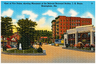 Birmingham, AL: View at Five Points, showing monument of beloved Reverend Brother J. A. Bryan