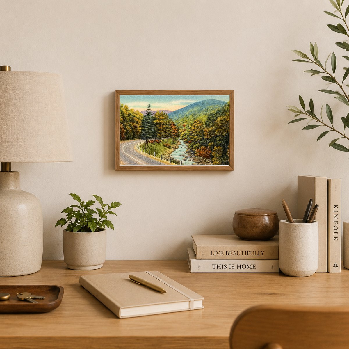 Road paralleling stream — Vintage Maryland Postcard