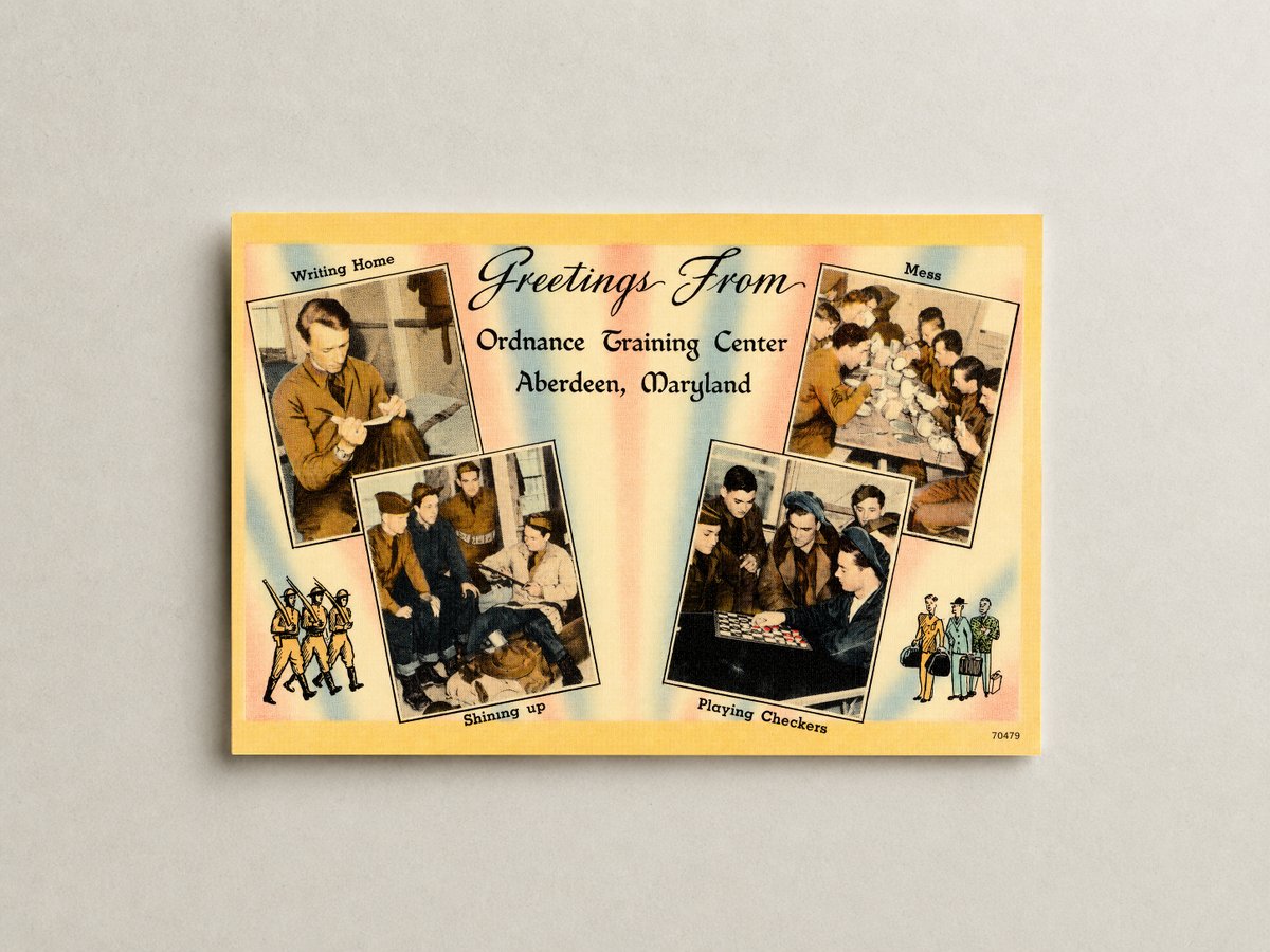 Greetings from Ordnance Training Center, Aberdeen, Maryland — Vintage Maryland Postcard