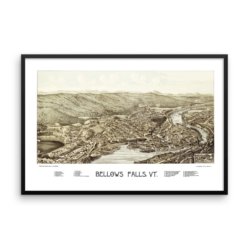 Bellows Falls, VT 1886 Framed Historic Map - Available at KNOWOL