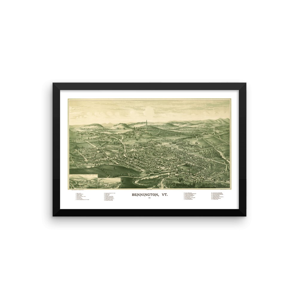 Bennington, VT 1887 Framed Historic Map - Available at KNOWOL