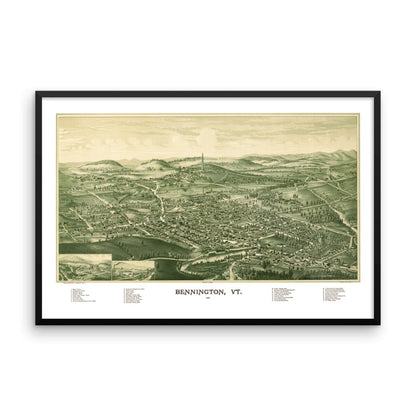 Bennington, VT 1887 Framed Historic Map - Available at KNOWOL