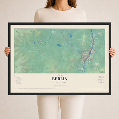 Berlin, New Hampshire map print, 24 x 36 in black wood frame