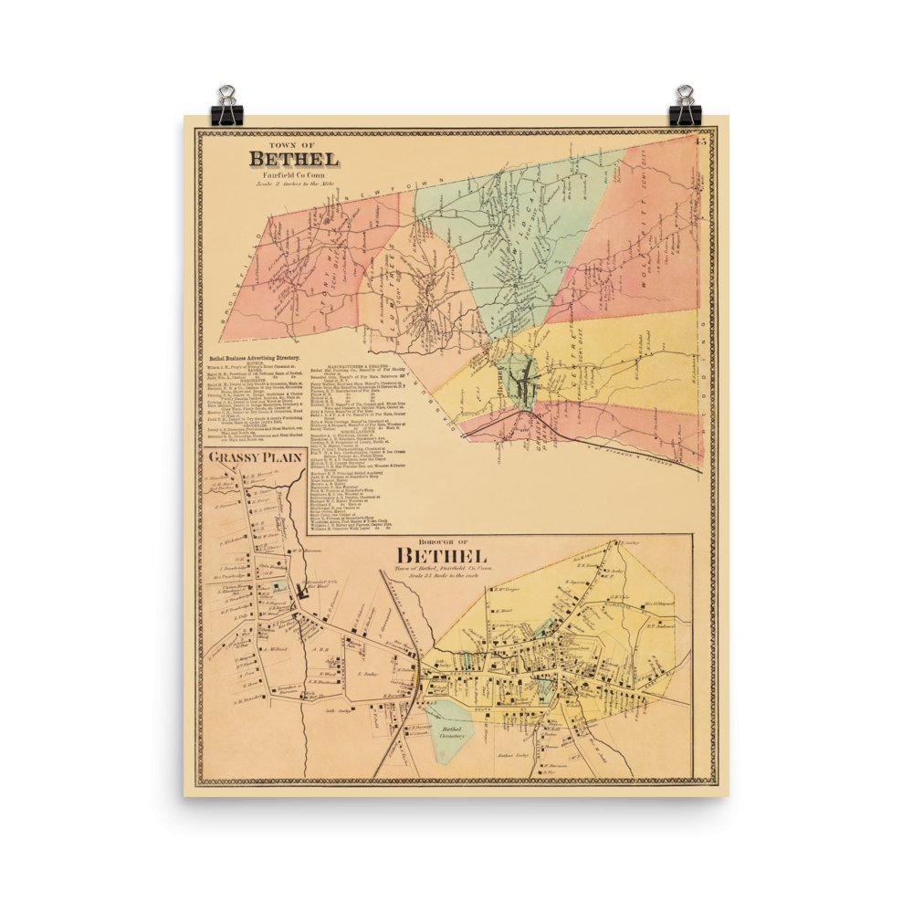 Bethel, CT 1867 Landowners Map - Available at KNOWOL