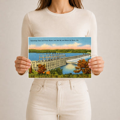 Conowingo Dam and Power House, near Bel Air and Havre de Grace, MD — Vintage Maryland Postcard