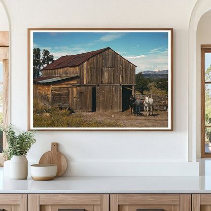 Bill Stagg in front of barn Pie Town New Mexico 1940 - Available at KNOWOL