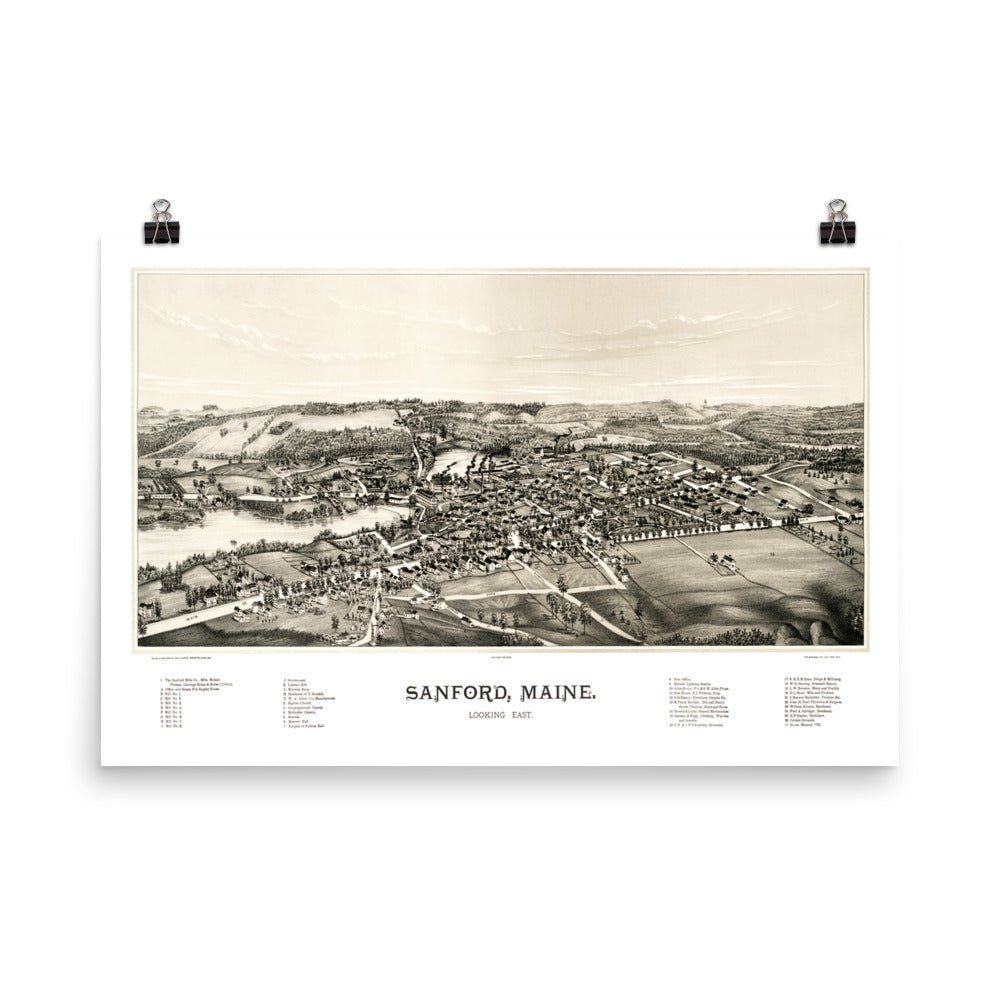 Bird’s eye view of Sanford, Maine in 1889 - Available at KNOWOL