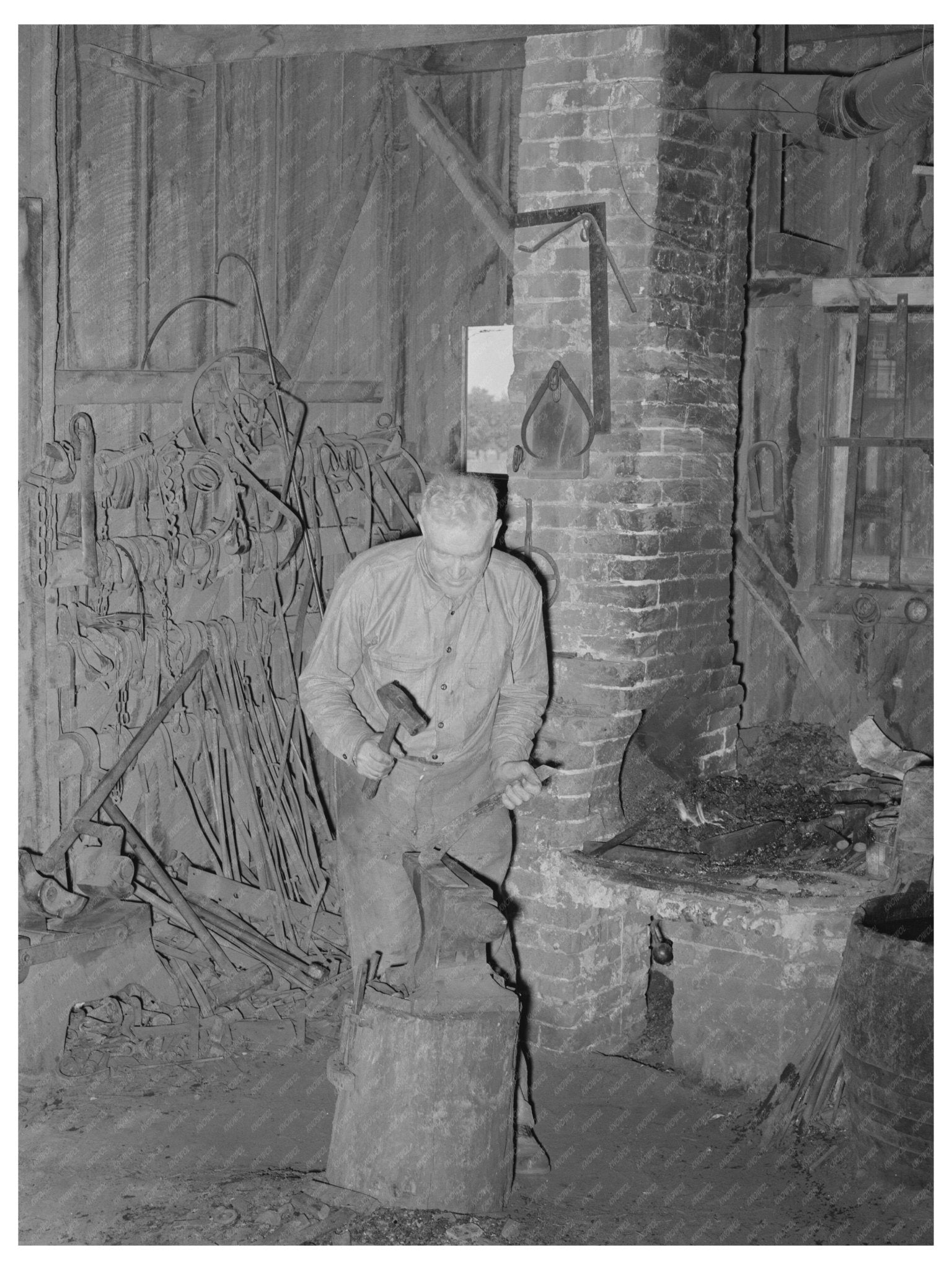 Blacksmith Shop Interior in Marshall Texas April 1939 - Available at KNOWOL