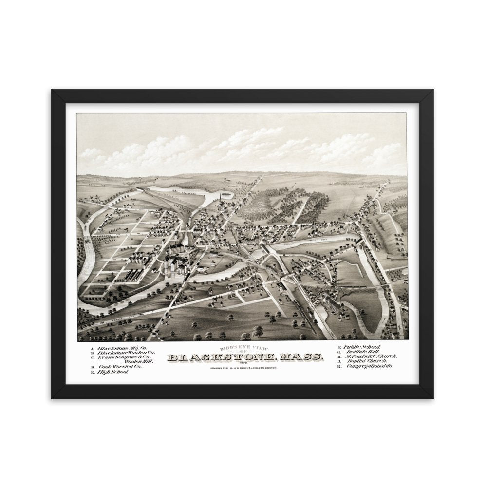 Blackstone, MA 1879 Framed - Available at KNOWOL