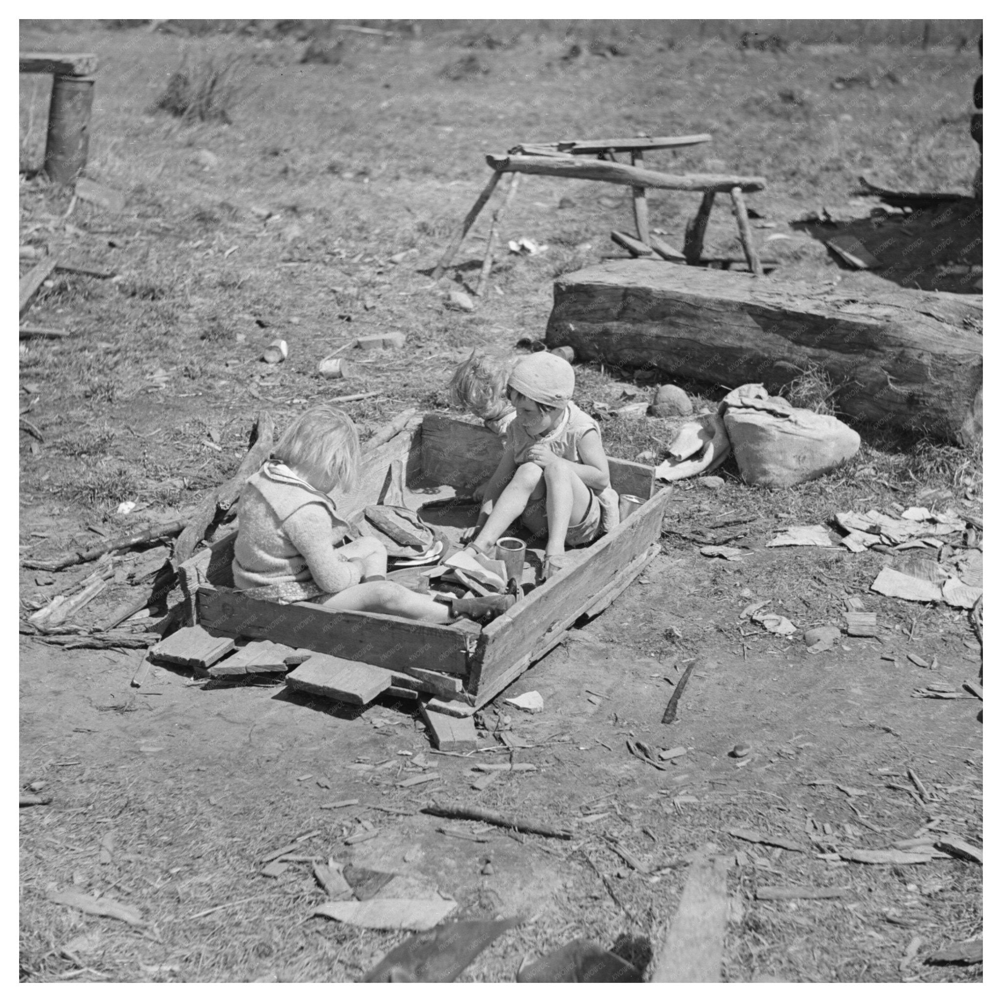 Bodray Children Playing in Sandpile Tipler Wisconsin 1937 - Available at KNOWOL