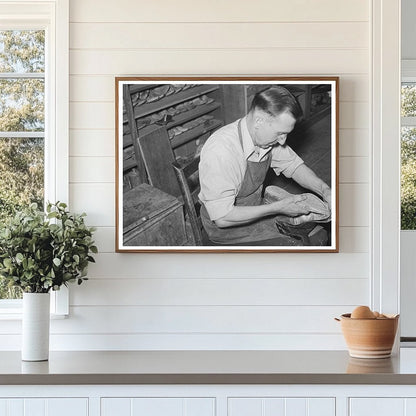 Bootmaker Fitting Last and Sole in Alpine Texas 1939 - Available at KNOWOL