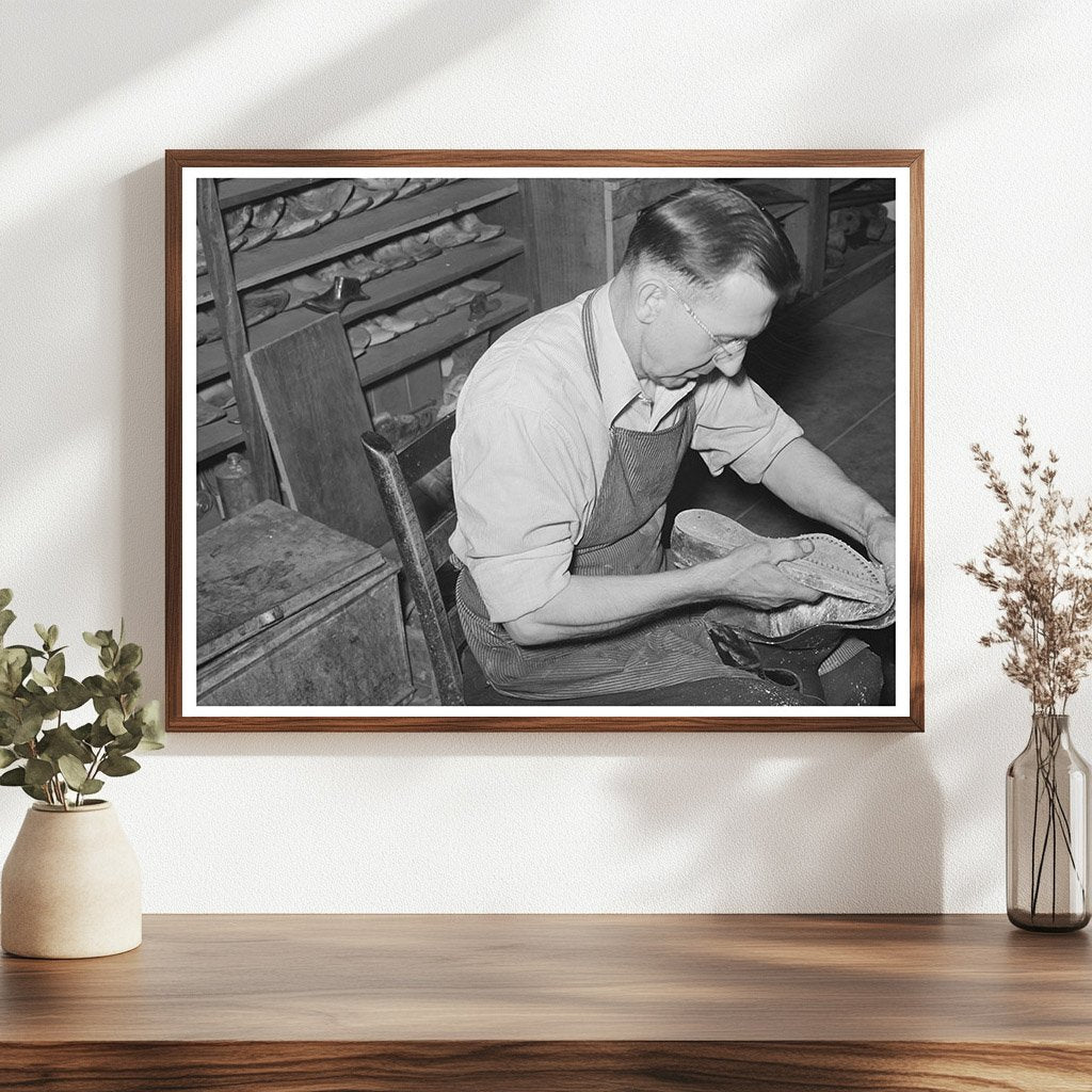 Bootmaker Fitting Last and Sole in Alpine Texas 1939 - Available at KNOWOL