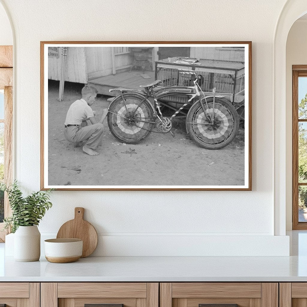 Boy Decorates Bicycle for National Rice Festival 1938 - Available at KNOWOL