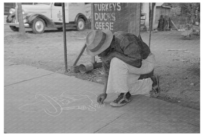 Boy Drawing on Sidewalk New Iberia Louisiana 1938 - Available at KNOWOL