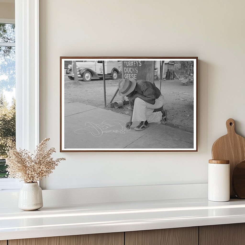 Boy Drawing on Sidewalk New Iberia Louisiana 1938 - Available at KNOWOL