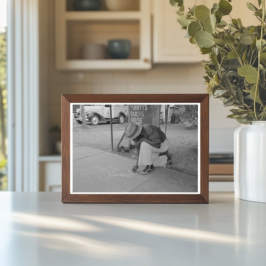 Boy Drawing on Sidewalk New Iberia Louisiana 1938 - Available at KNOWOL