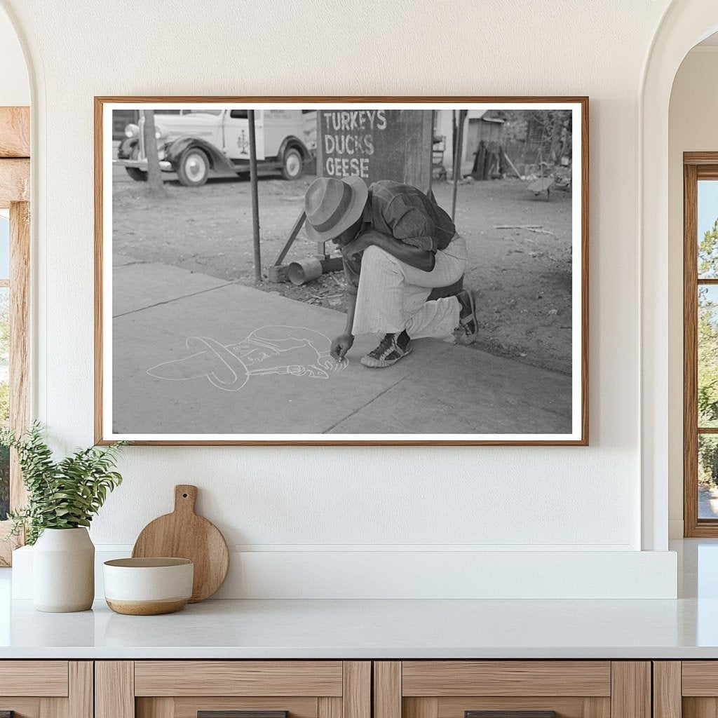 Boy Drawing on Sidewalk New Iberia Louisiana 1938 - Available at KNOWOL