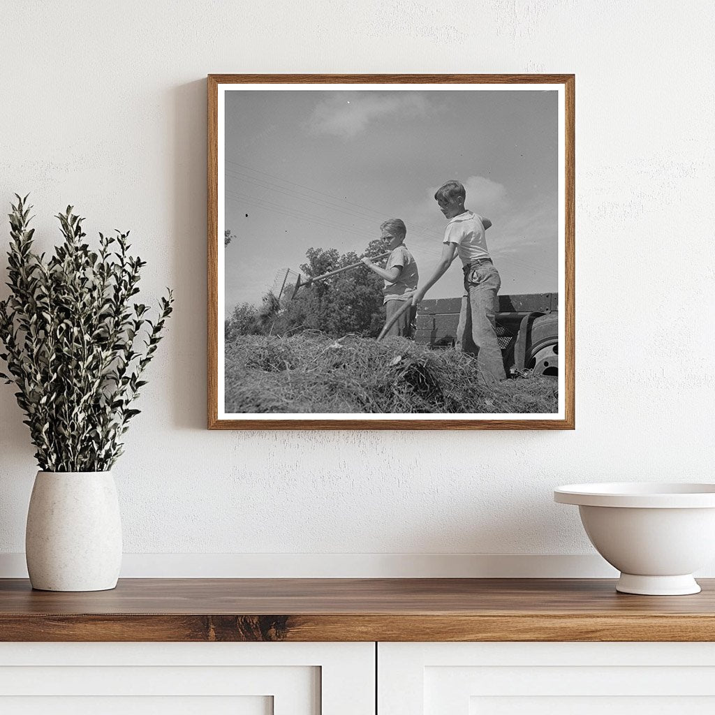 Boys Gathering Hay at Farm Camp Yuba City 1942 - Available at KNOWOL