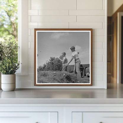 Boys Gathering Hay at Farm Camp Yuba City 1942 - Available at KNOWOL