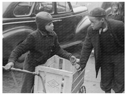 Boys Seeking Grocery Jobs Outside A&P Market Chicago 1941 - Available at KNOWOL