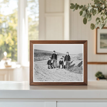 Boys Waiting for School Bus Dead Ox Flat Oregon 1939 - Available at KNOWOL