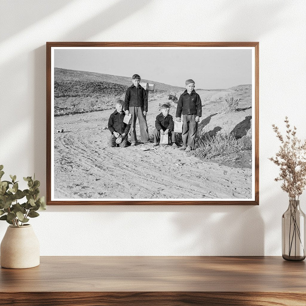 Boys Waiting for School Bus Dead Ox Flat Oregon 1939 - Available at KNOWOL