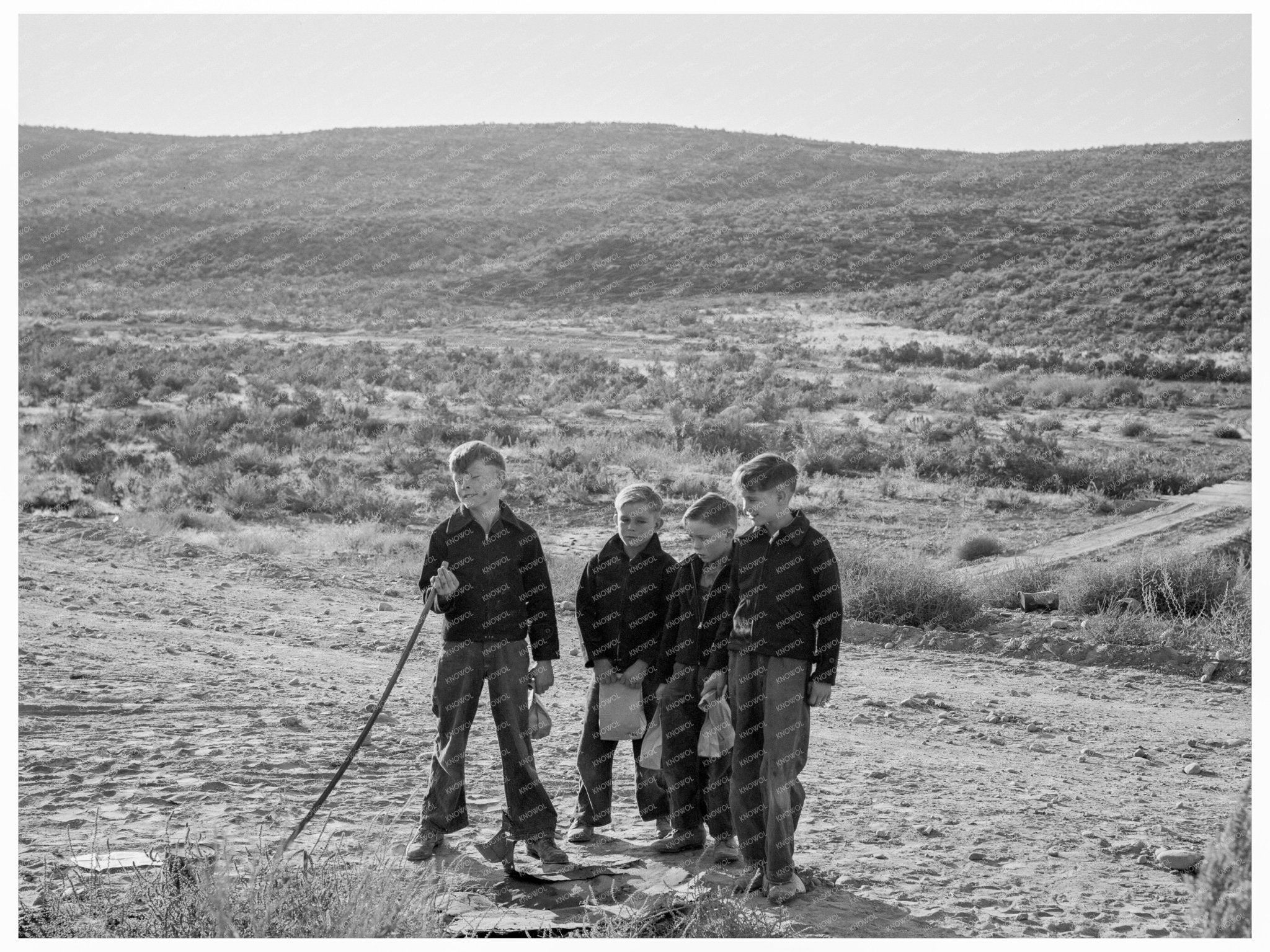 Boys Waiting for School Bus in Oregon 1939 - Available at KNOWOL