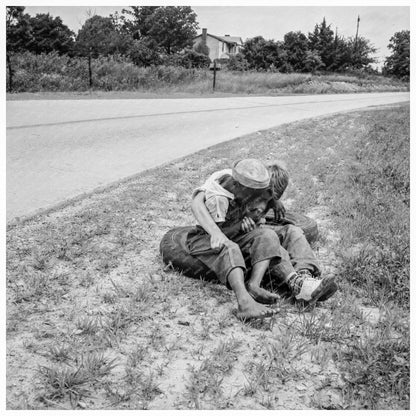 Boys Wrestling by Rural Road North Carolina July 1939 - Available at KNOWOL