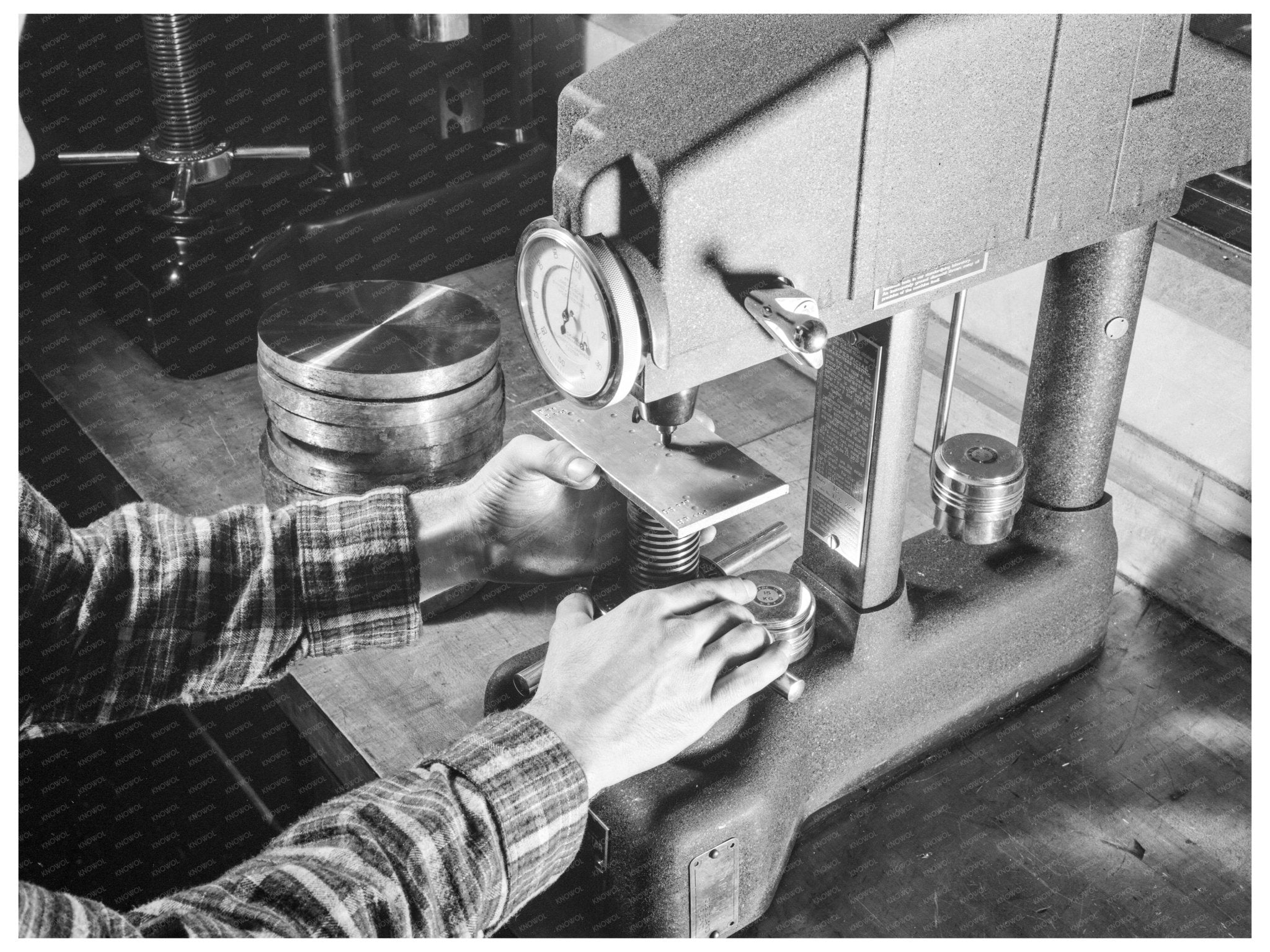 Brass Strip Testing on Rockwell Hardness Machine 1942 - Available at KNOWOL