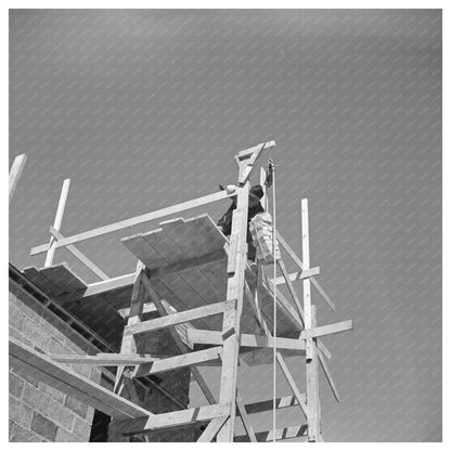 Brick Transport Up Chimney in Greendale Wisconsin 1937 - Available at KNOWOL