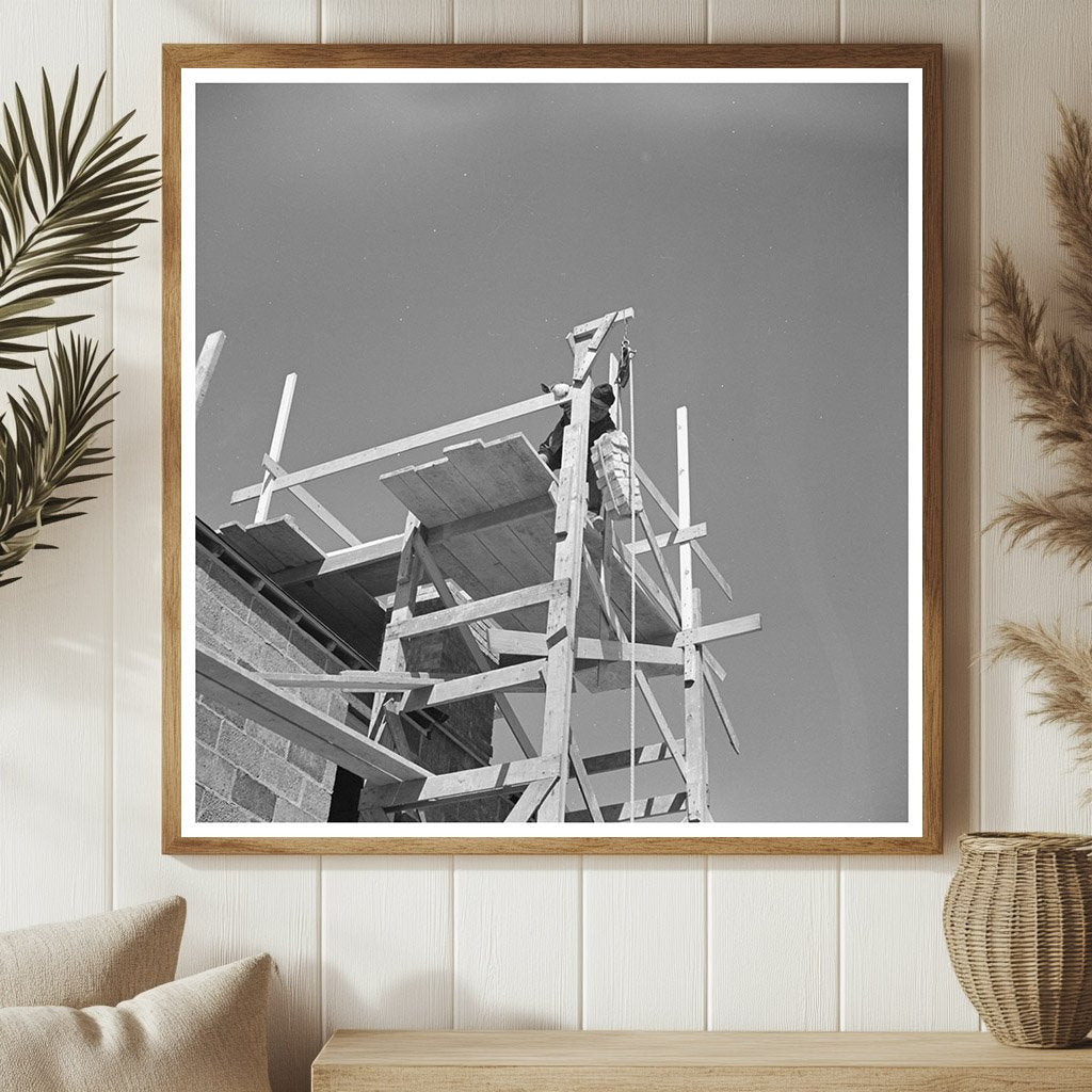 Brick Transport Up Chimney in Greendale Wisconsin 1937 - Available at KNOWOL