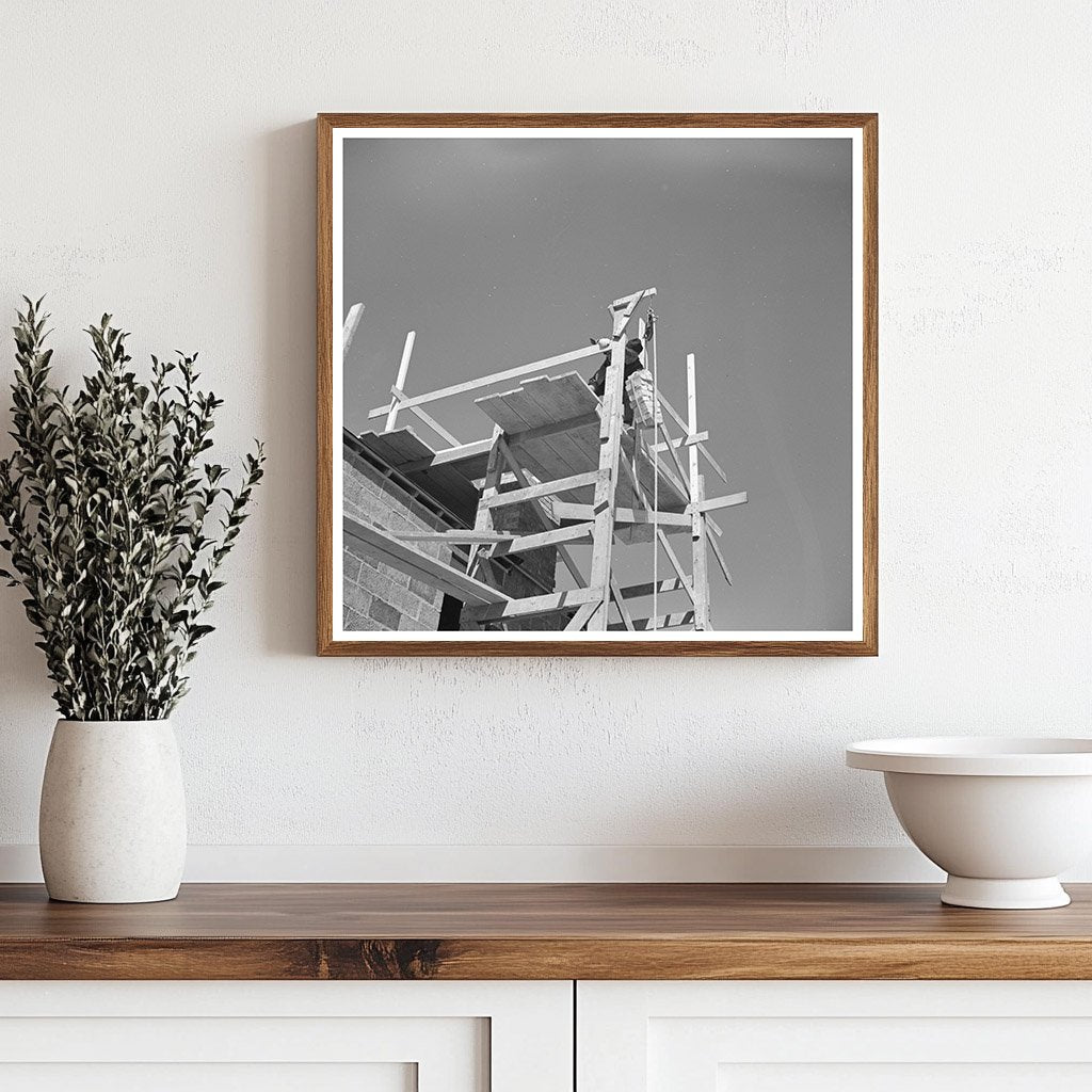 Brick Transport Up Chimney in Greendale Wisconsin 1937 - Available at KNOWOL