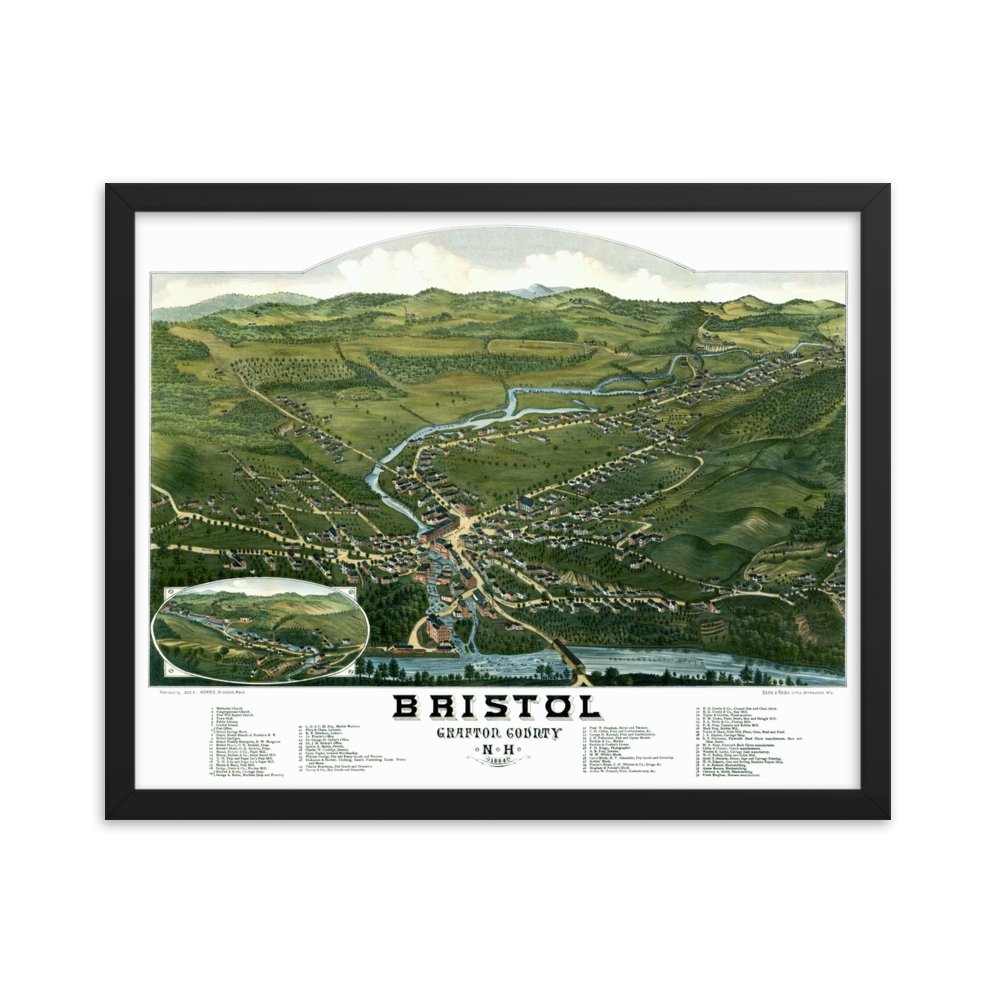 Bristol, NH 1884 Framed Map - Available at KNOWOL